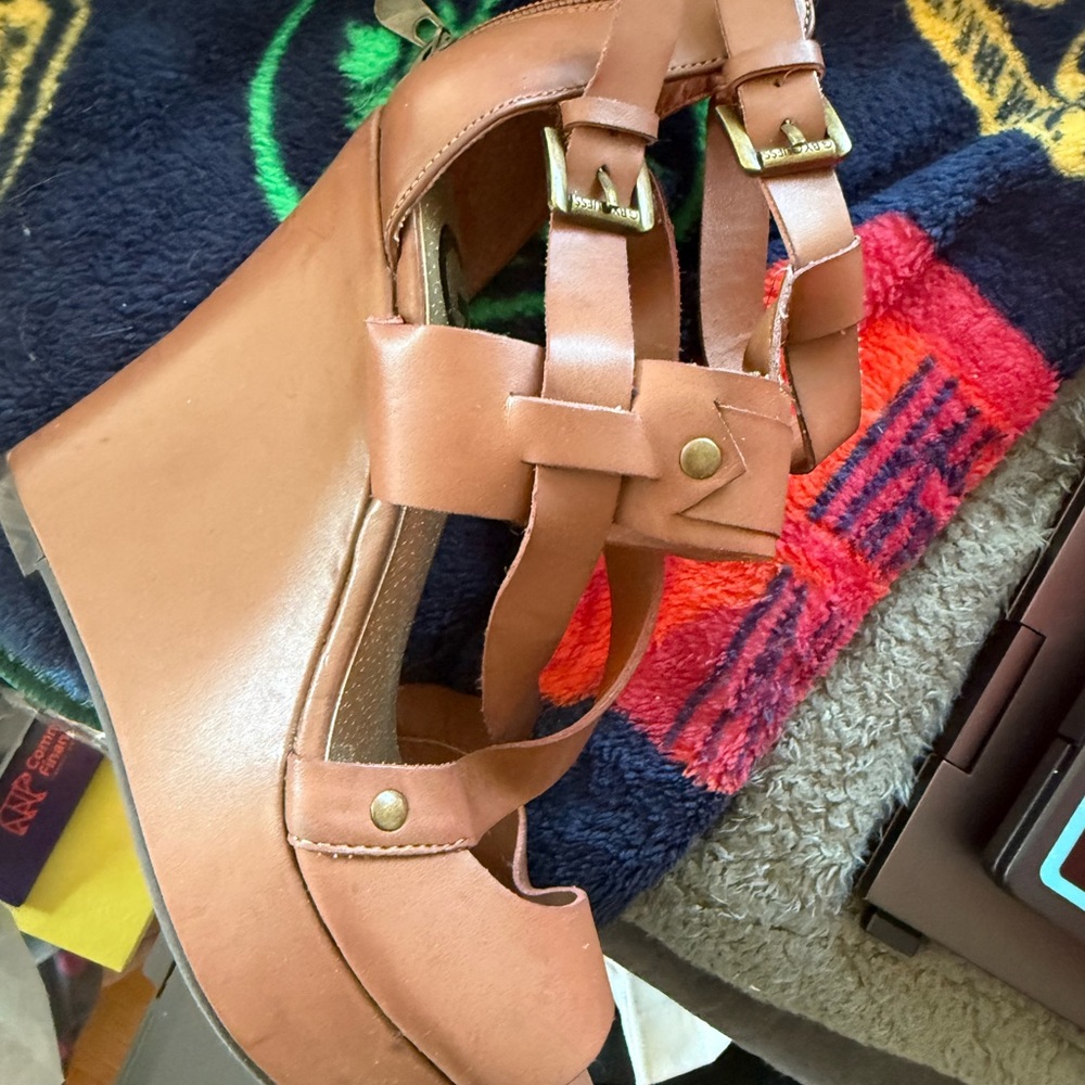 G by Guess Brown Strappy Wedge Sandals